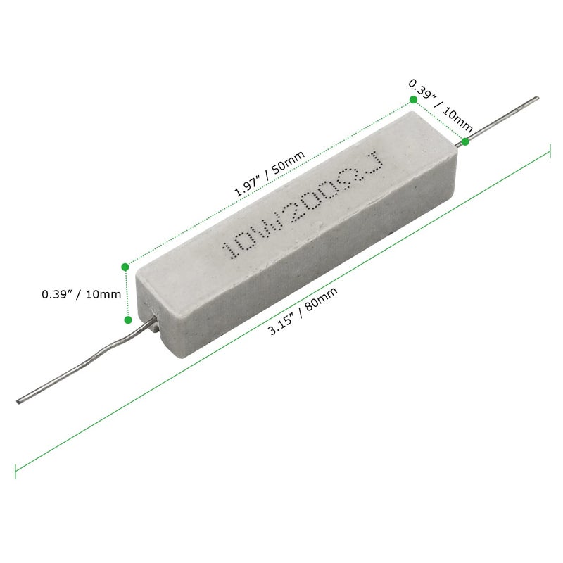 Dimlove 10W 200 Ohm 5% Cement Resistor, Axial Lead, White, 10 Pack - Image 3